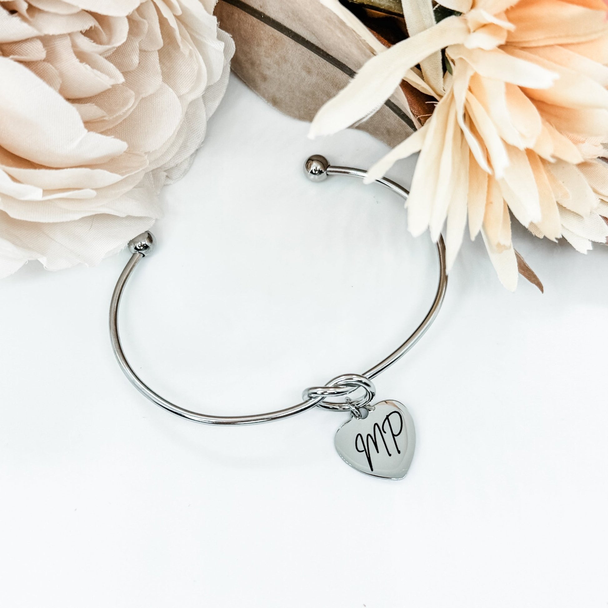 Custom Infinity Knot Heart Bangle Bracelet Stainless Steel - Embellish My Heart