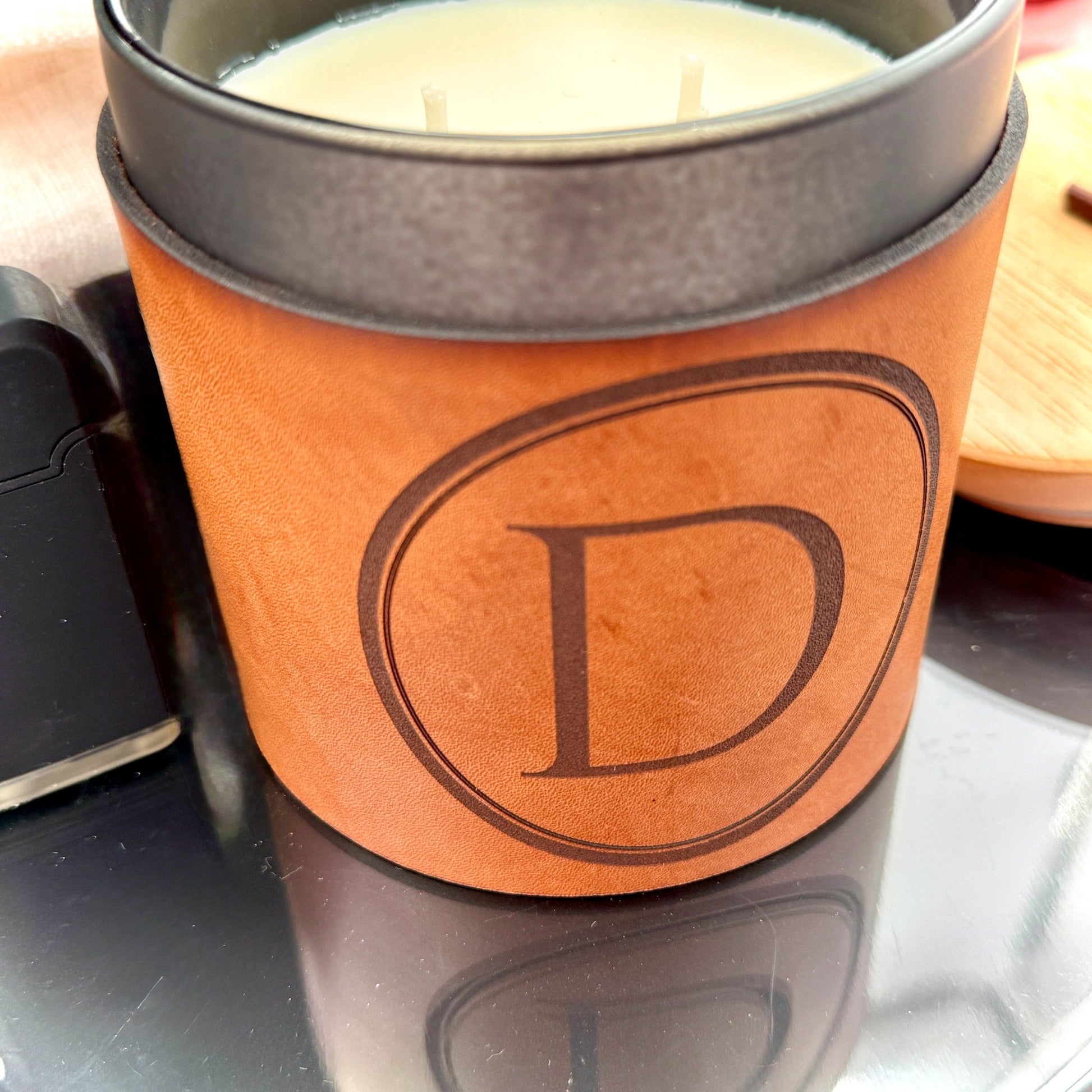Genuine Leather Custom Candle Sleeve – Fits most 3 - Wick Candles, Candle Wrap, Candle Cover - Embellish My Heart