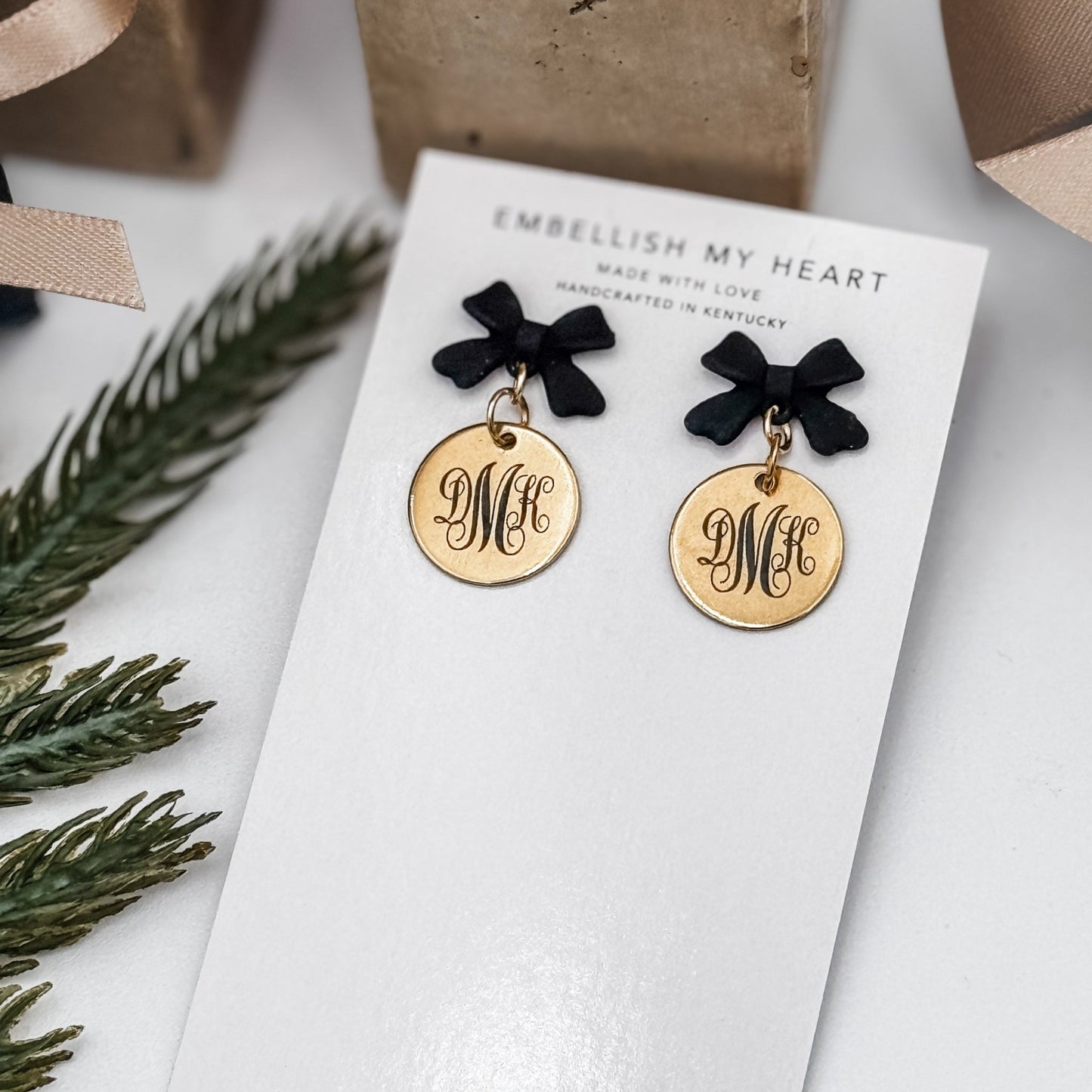Personalized Monogram Earrings | Custom Initial Earrings | Gold Bow Studs - Embellish My Heart